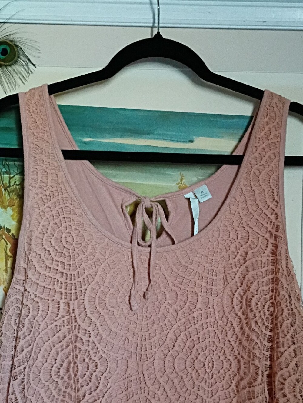 XL LC Lauren Conrad Dusty Peach Color Lace Tank Top with Tie Back Boho Beach - Picture 2 of 10